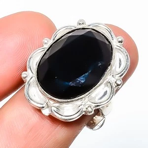 Anillo de joyería enchapado en plata con piedras preciosas de ónix negro s. Ajustable TR7508-468 Foto 1 de 3