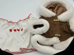 Build A Bear Hooded Faux Brown Suede/White Fur Coat Toggle Buttons & White Shirt - Picture 1 of 10
