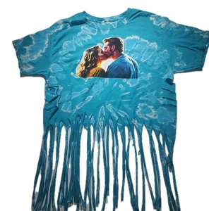 Hippiecore Tye Dye My Tee Tshirt Fringed Loving Couple Kiss Sz Sm Blue White - Picture 1 of 5