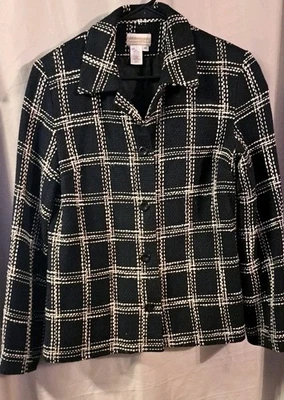 Blazer Coldwater Creek Blend Feminino Tamanho 10 Preto e Branco Jaqueta  - Imagem 1 de 4