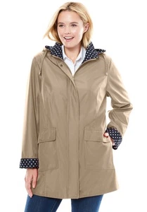 Woman Within Plus Size Dot Trim Raincoat - Picture 1 of 15