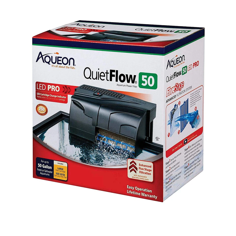 Aqueon QuietFlow 50 LED PRO Aquarium Fish Tank Power Filter For Up To 50 Gallon - Image 1 of 4