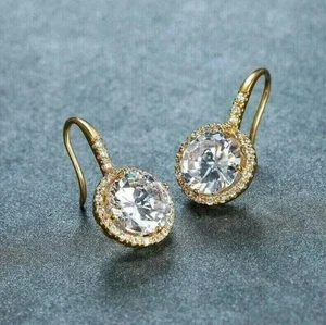 2Ct Round Cut Lab Created Diamond Drop & Dangle Earrings 14K Yellow Gold Over - Picture 1 of 2