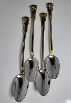 Talheres Royal Albert Old Country Roses aço inoxidável acento dourado 4 colheres de chá geladas - Imagem 1 de 3