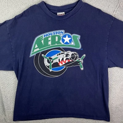 Vintage 90s Houston Aeros Hockey T Shirt Navy Blue Men’s Size XXL - Image 1 of 4