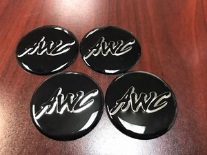Black AWC Wheel Center Hub Cap Sticker Decal 2.00" DIA, Brand New, Set of 4 - Picture 1 of 3