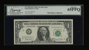 DBR 1963-A $1 Dallas STAR Gem Fr. 1901-K* Legacy 65 PPQ Low Serial K00009012* - Picture 1 of 2