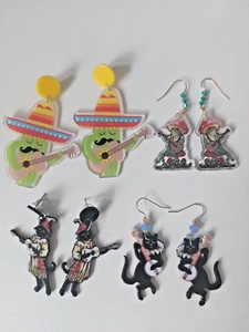 guitar earrings playing animals peformance cactus crystals black green yellow 4 - Picture 1 of 12