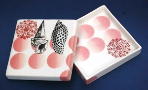Jewelry, Coin,Trinket Box, Porcelain, Sea Shell, Rosette & Sphere Pattern, 4"x4" - Picture 1 of 7