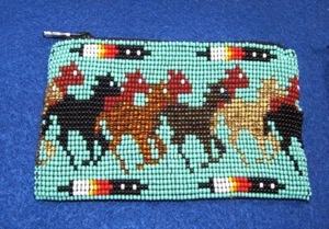 Monedero/bolso de mano caballo pony con cuentas cremalleras cierre 3x5" hecho a mano nuevo aguamarina - Imagen 1 de 2