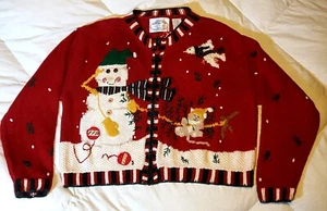 Vintage Eagles Eye Cardigan Ugly Christmas Sweater Full Zip XL Baumwolle Ramie Wolle... - Bild 1 von 12