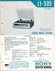 Sony Model Jj-505 Stereo Music System & Tts-83 Record Changer Service Manuals