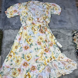 Old Navy Waist Defined Ruffled Tie Belt Midi Wrap Dress Floral Plus 1X - Picture 1 of 7