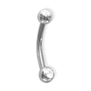 Titanium Curved Barbell 16 Gauge 3/8" Long w/3mm Clear Gem Balls Uncolored - Picture 1 of 1