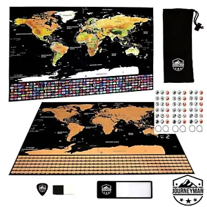 World Map poster US States Canada Countries Travel Scratch Off + Stickers 32"