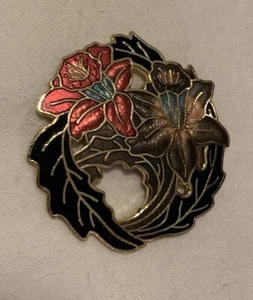 Vintage Flower Wreath Cloisonne Enamel Brooch - Picture 1 of 3
