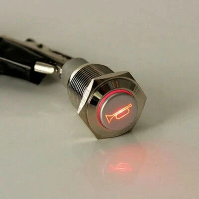 Horn Push Button 12V Red 16mm Car LED Light Momentary Button Metal Switch Button - Image 1 of 4