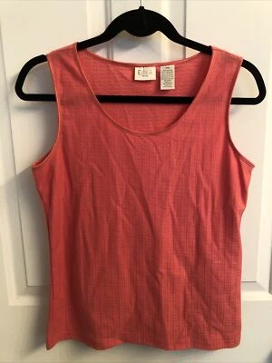 Erika Tank Top PM Cotton Blend T Shirt Knit Textured Coral Pink - Image 1 of 4