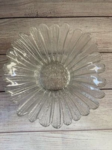 Vintage Blenko Art Glass Daisy Sunflower Crystal Clear Ice Texture 7" Bowl - Picture 1 of 5