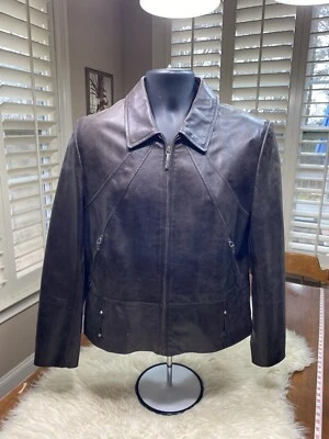 Chaqueta de Cuero Marrón Remache Negra Cremallera para Cerrar Manga/Bolsillos con Cremalleras TALLA L Foto 1 de 4