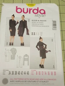 Burda Pattern 7133 Front Drape Vest & Dresses Size 8 10 12 14 16 18 20 UNCUT - Picture 1 of 4