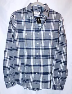 Express kariertes Herrenhemd mit Knopfleiste Größe S blau/weiß L/S neu mit Etikett - Bild 1 von 2