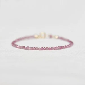 A++ Natural Pink Tourmaline 2MM Faceted Round Tiny Gemstone Beaded Bracelet 6-8" - Picture 1 of 8