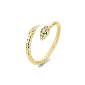 Sterling Silver Snake Ring Thin Wrap Ring 2 Tones Rhodium 18K Gold Open End - Picture 1 of 17