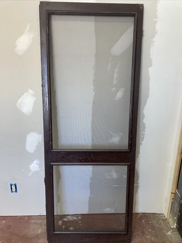TALL wood vintage screen door antique aged Brown patina paint 80” x 30.5” x 1” Cover