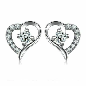 Orecchini a perno cuore cristallo donna ragazza argento placcato gioielli regalo uk - Foto 1 di 5