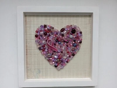 Cuentas de vidrio mosaico corazón único hecho a mano tonos de rosa púrpura 10"x10" Foto 1 de 3