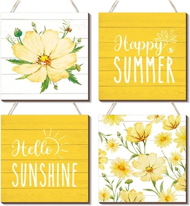 4 Pcs Wall Decor Sign Rustic Wood Decor Farmhouse Welcome Wall Hanging Plaque Wo - Picture 1 of 12