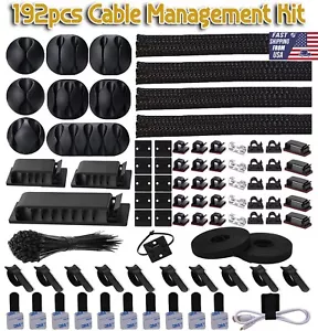 192pcs Cable Management Kit Sleeve Clips Computer TV Under Desk Wire Organizer - Picture 1 of 10
