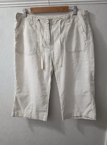 TU Ladies White Cropped 100% Cotton Trousers Size 14 W34 L18'' - Picture 1 of 6