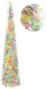 Easter Tinsel Tree, 5FT Artificial Pop up Pencil Tree Decorations Spring Easter - Picture 1 of 12