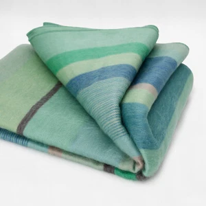 COZY STRIPED ALPACA WOOL BLANKET 97" x 69" - LAGOON STRIPES IN AQUA & TEAL - Picture 1 of 12