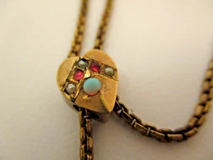 Victorian Gold Filled Pocket Watch Chain Necklace Opal Pearl Heart Slide Cam Co - Picture 1 of 9