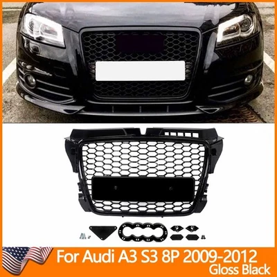 Black RS3 Style Honeycomb Mesh Front Bumper Grille For Audi A3 S3 8P 2009-2012 — 第 1/4 张图片