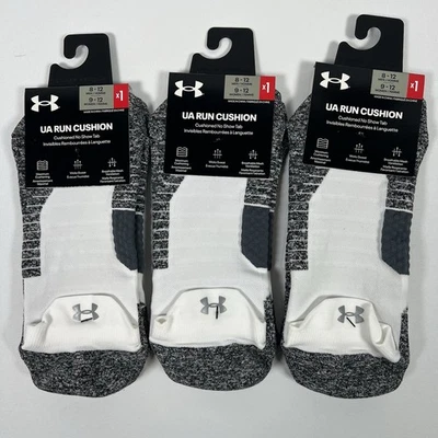 Under Armour UA Run Cushion No Show Tab Socks (3 Pair) Men’s 8-12 NEW White Gray - Image 1 of 4