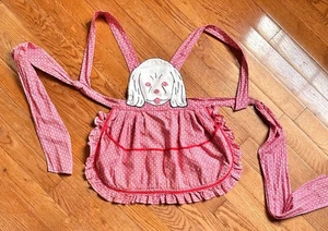 Vintage 1950’s Child’s Handmade Apron with Puppy Face Red White Geo Cotton Print - Picture 1 of 6