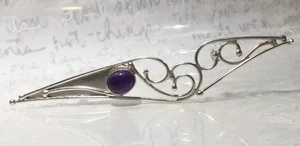 AVI SOFFER Israel HandMade 925 Sterling Amethyst Curlicue Filigree Brooch 8.1g - Picture 1 of 8