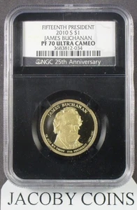 2010 S NGC PF70 JAMES BUCHANAN PRESIDENTIAL DOLLAR BLACK RETRO 25TH ANNIV LABEL - Bild 1 von 6