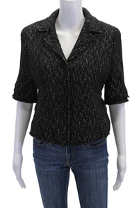 Chaqueta forrada de manga corta texturizada de mezcla de lana negra talla M de Elie Tahari para mujer - Imagen 1 de 5