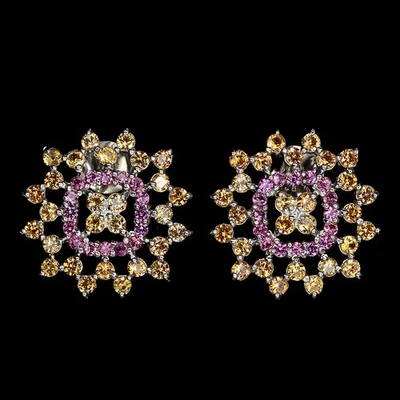 925 Sterling Silver Earrings Round Sapphire Rhodolite Natural Gemstone Jewelry - Image 1 of 4