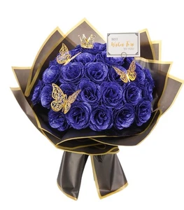 Blau Glitzer Rosen Bouquet, DIY Kunstblumen Bouquet, immerwährend glänzend künstlich - Bild 1 von 4