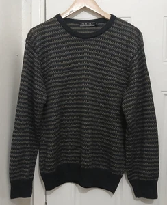 Peruvian connection mens medium 100% baby alpaca brown gray stripe sweater - Picture 1 of 8