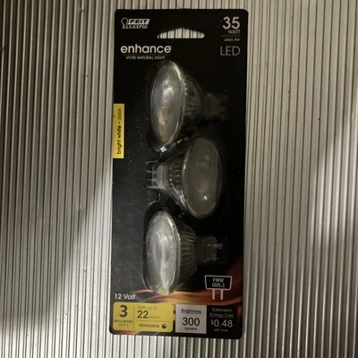Feit LED Light Bulbs, MR16, Bright White, 300 Lumens, 4-Watts, 3-Pk NEW Sealed - Image 1 of 4