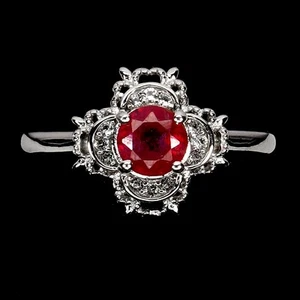 925 Sterling Silver Ring Round Ruby 5mm White Topaz Natural Gemstone Jewelry 8.5 - Picture 1 of 13