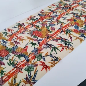 Bamboo Bird #A 13.5x47 Vintage Silk Chirimen Japanese Kimono Fabric CJ42 - Picture 1 of 6