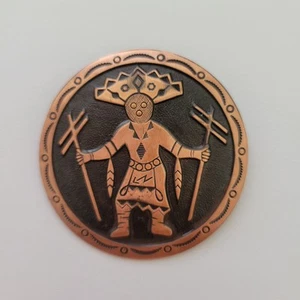 Vtg Copper Kachina Indian Warrior Brooch Pin South Western Round Unsigned 2" - Picture 1 of 4